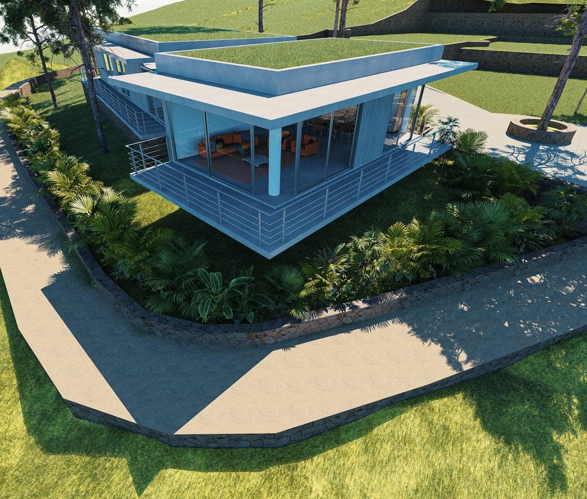Cantilevered living pavilion